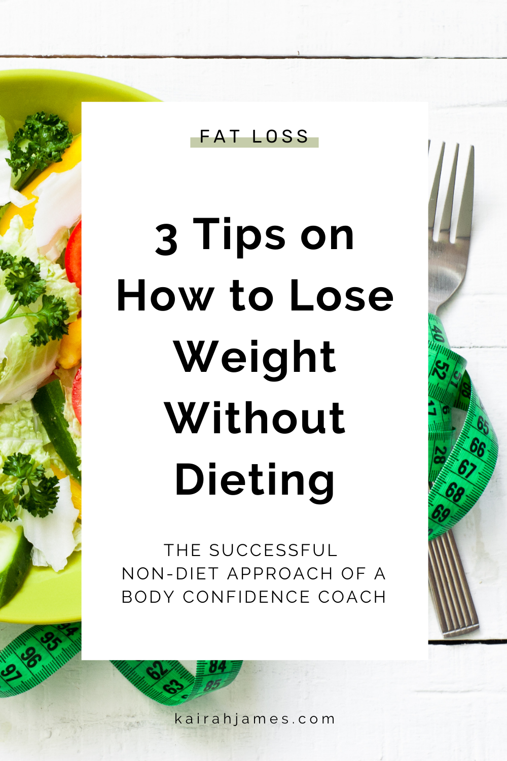 Learn how to lose weight without dieting. When you implement these 3 tips you could lose 10 pounds in a month while still being able to enjoy your favourite foods. That’s the beauty of this non-diet approach! | Weight Loss for Women | Easy Weight Loss | Flexible Dieting #weightlossjourney #8020rule #easywaystoloseweight via @kairahjames